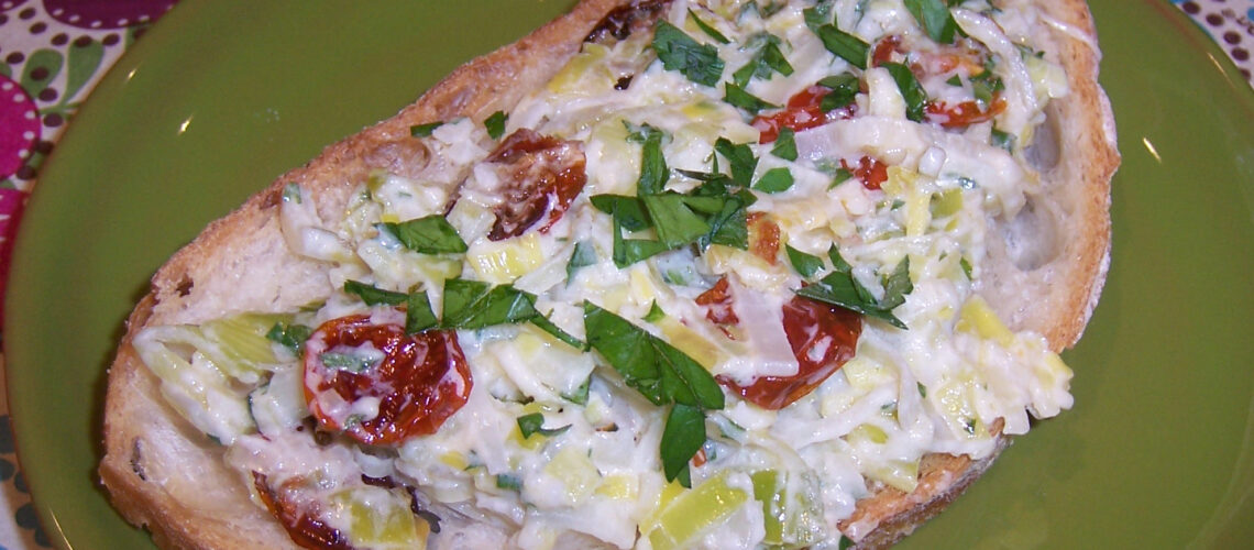 Creamy Leek and Slow Roasted Tomato Bruschetta