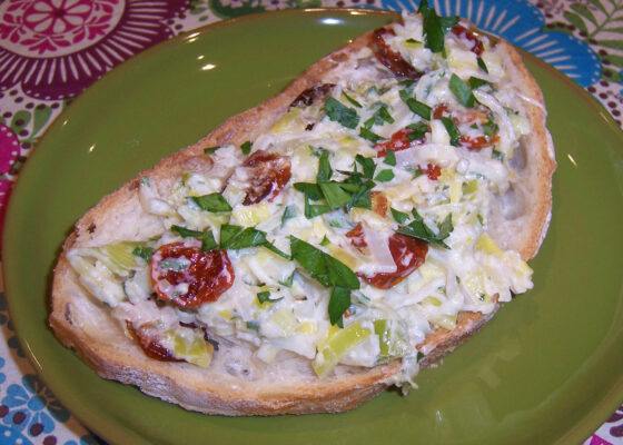 Creamy Leek and Slow Roasted Tomato Bruschetta